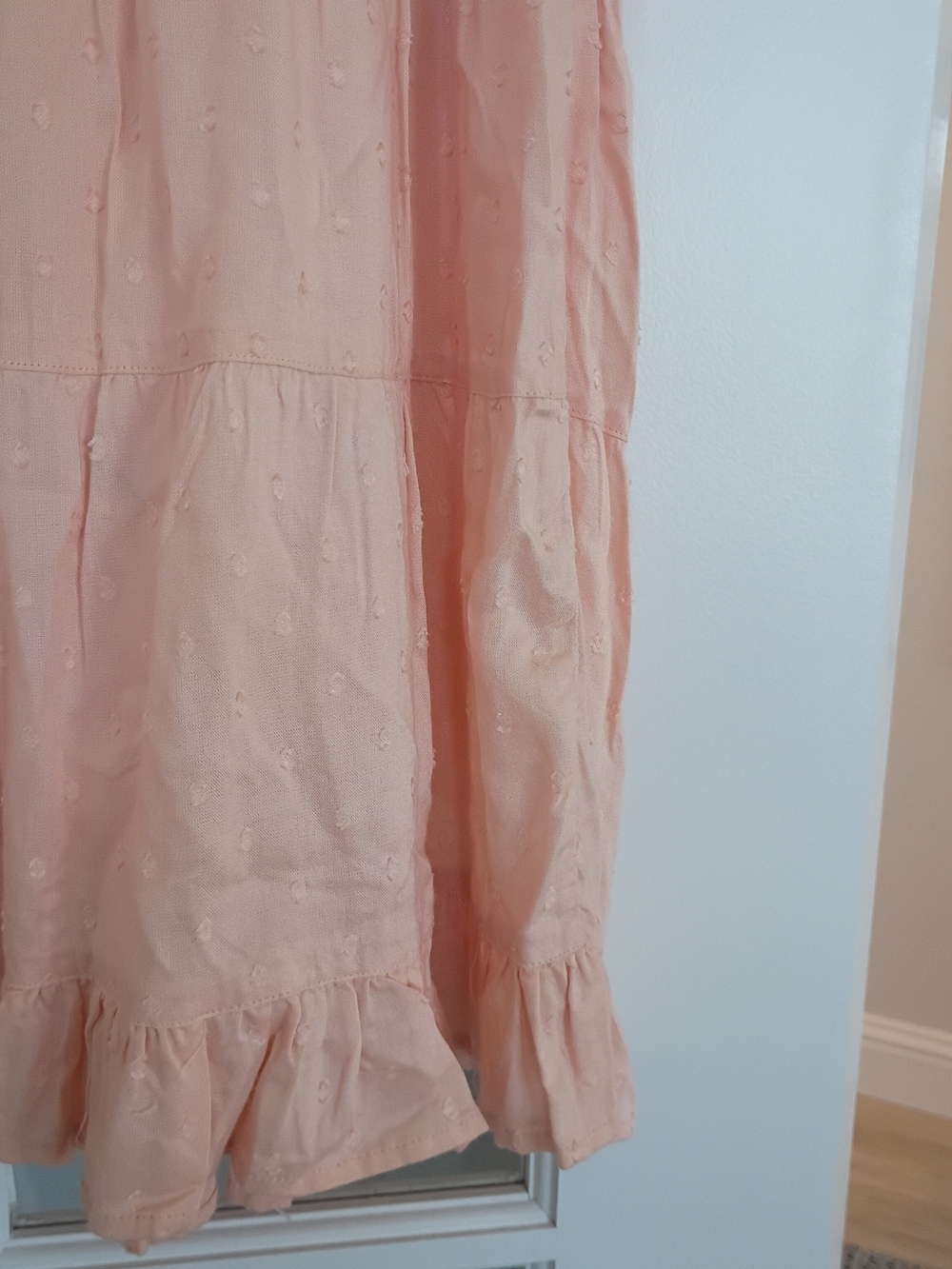 Angie Peach Pink Midi Tiered Ruffle Bojo Dress Short Flare Sleeves Size Large - Picture 8 of 9